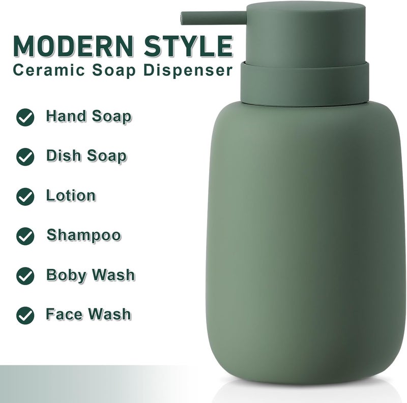 YDSluock Green Soap Dispenser Bathroom,Ceramic Soap Dispenser Lotion Pump Dish Soap Dispenser for Kitchen,16oz Refillable Liquid Hand Wash Dispenser for Bathroom (Rubber Paint) - Image 5